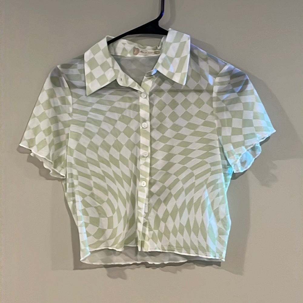Altard State Button Up Mesh Crop Top